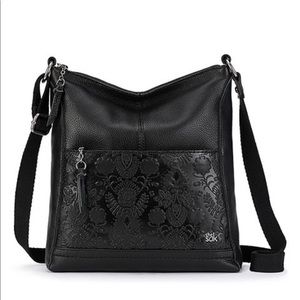 The Sak Black Floral-Embossed Leather crossbody